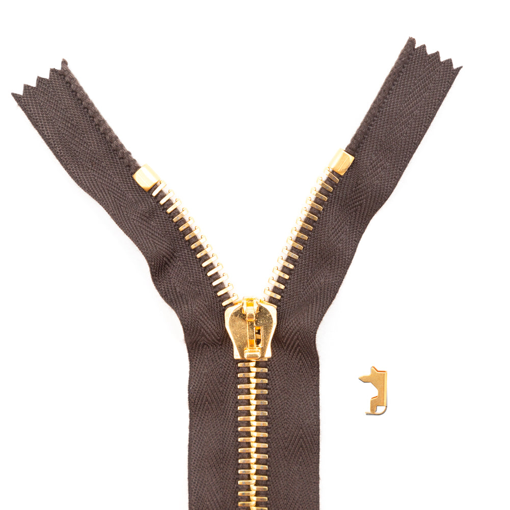 Mood Exclusive Italian Brown and Gold T8 Closed End Metal Zipper - 9" Mood Exclusive Italian Brown and Gold T8 Closed End Metal Zipper - 9"