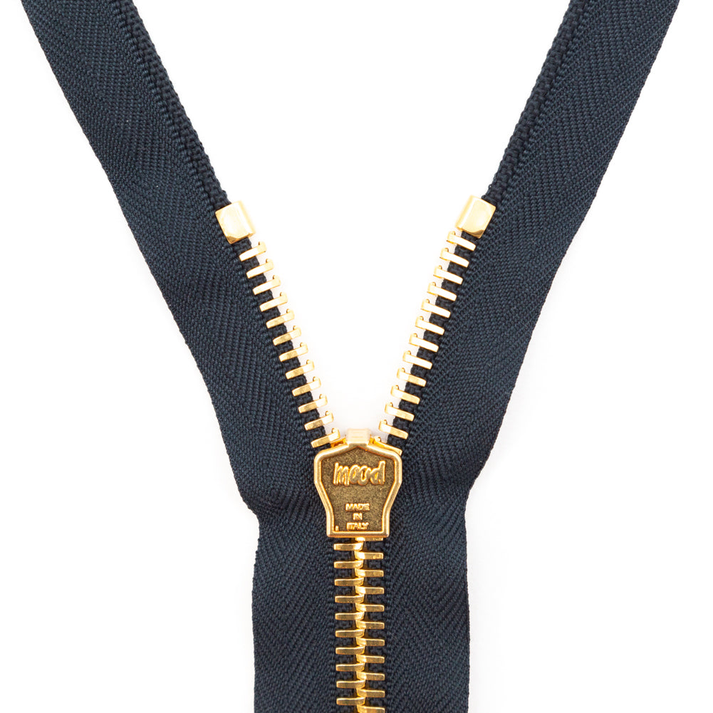 Mood Exclusive Italian Navy and Gold T8 Open End Metal Zipper - 27.5" Detail