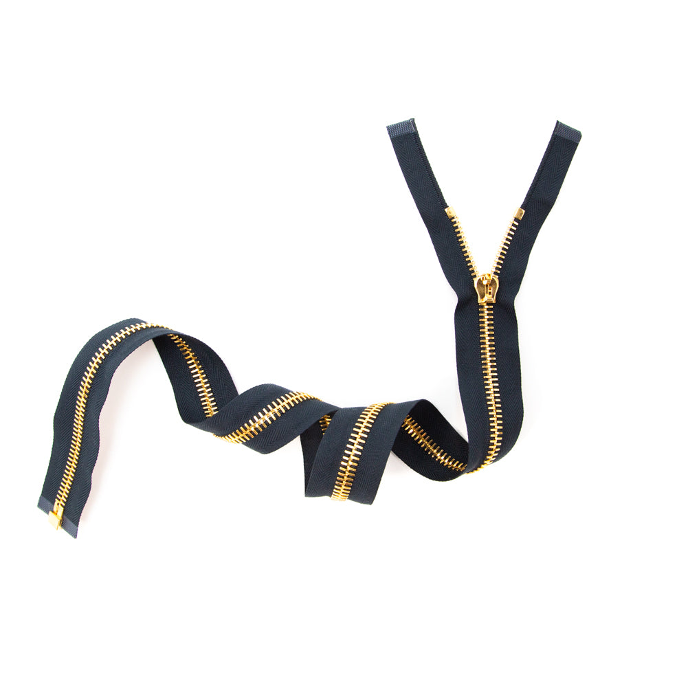 Mood Exclusive Italian Navy and Gold T8 Open End Metal Zipper - 27.5" Full