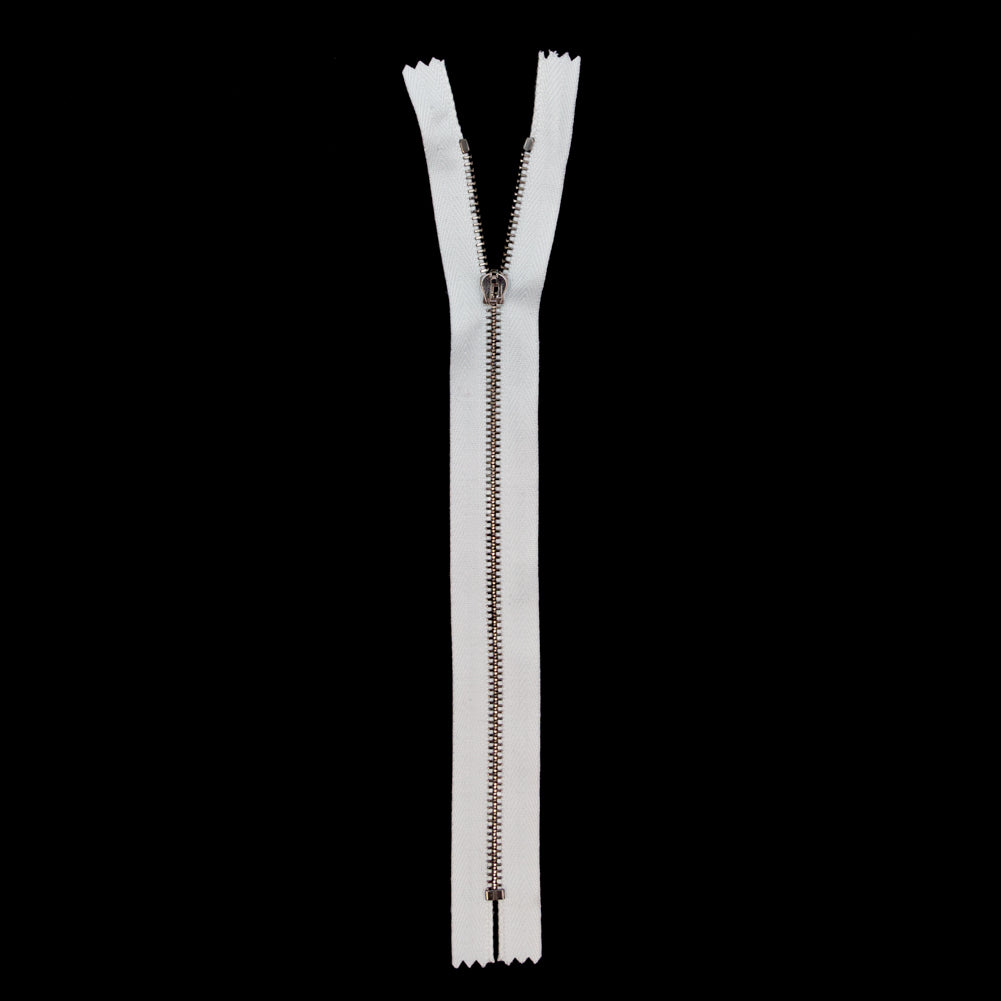 Mood Exclusive Italian Off-White and Gunmetal T3 Closed End Metal Zipper - 9" Full Mood Exclusive Italian Off-White and Gunmetal T3 Closed End Metal Zipper - 9" Full