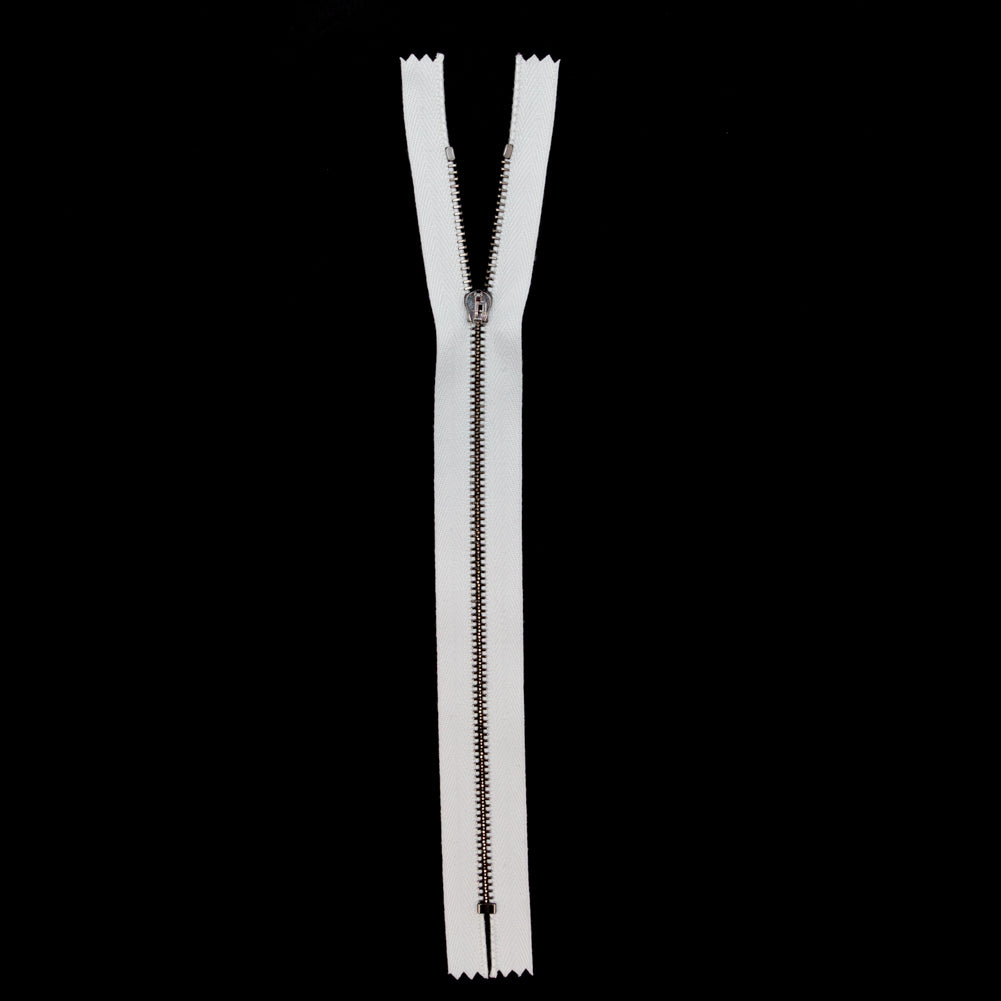 Mood Exclusive Italian White and Gunmetal T3 Closed End Metal Zipper - 9" Full Mood Exclusive Italian White and Gunmetal T3 Closed End Metal Zipper - 9" Full