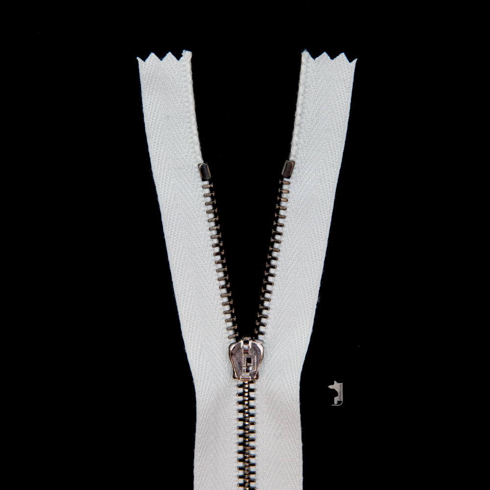 Mood Exclusive Italian White and Gunmetal T3 Closed End Metal Zipper - 9" Mood Exclusive Italian White and Gunmetal T3 Closed End Metal Zipper - 9"