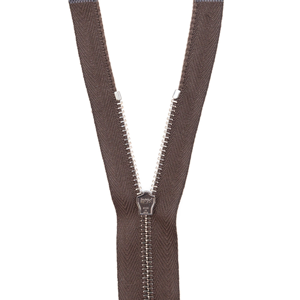 Mood Exclusive Italian Brown and Gunmetal T3 Open End Metal Zipper - 27.5" Detail Mood Exclusive Italian Brown and Gunmetal T3 Open End Metal Zipper - 27.5" Detail