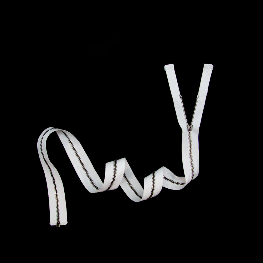 Mood Exclusive Italian Off-White and Gunmetal T3 Open End Metal Zipper - 27.5" Full