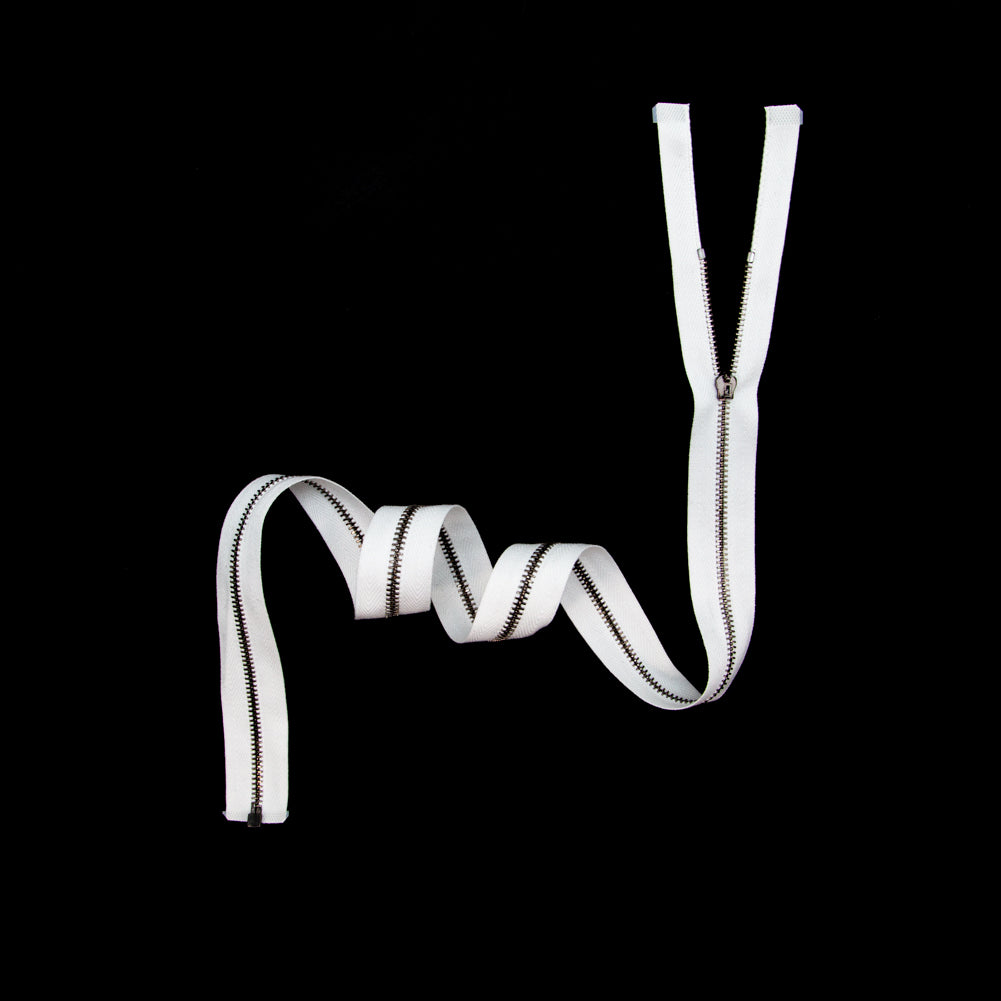 Mood Exclusive Italian White and Gunmetal T3 Open End Metal Zipper - 27.5" Full Mood Exclusive Italian White and Gunmetal T3 Open End Metal Zipper - 27.5" Full