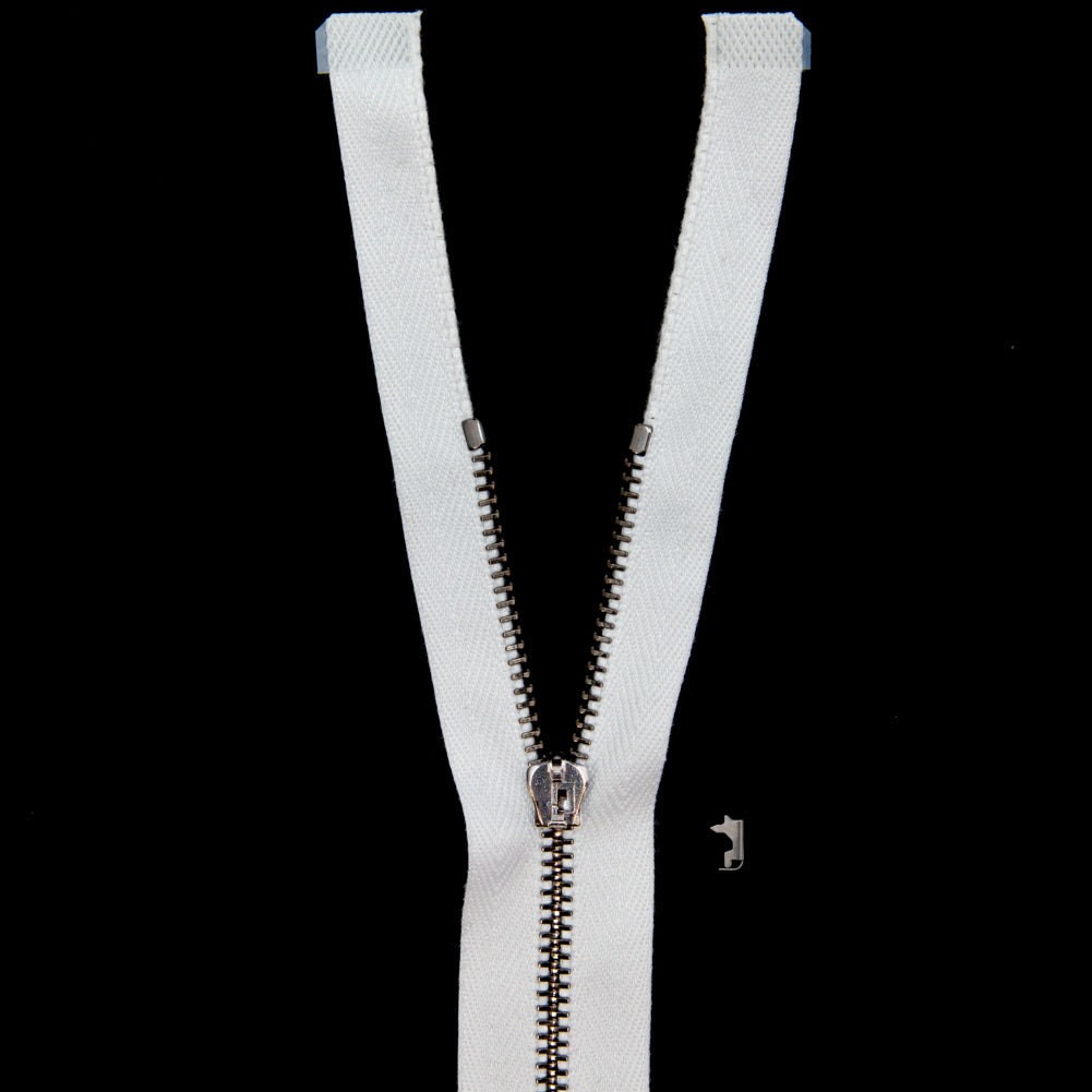 Mood Exclusive Italian White and Gunmetal T3 Open End Metal Zipper - 27.5" Mood Exclusive Italian White and Gunmetal T3 Open End Metal Zipper - 27.5"