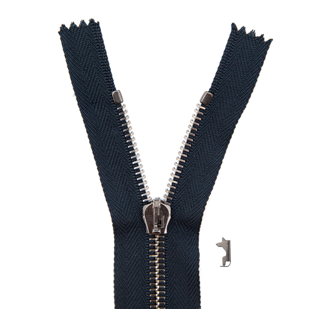 Mood Exclusive Italian Navy and Gunmetal T5 Closed End Metal Zipper - 9" Mood Exclusive Italian Navy and Gunmetal T5 Closed End Metal Zipper - 9"