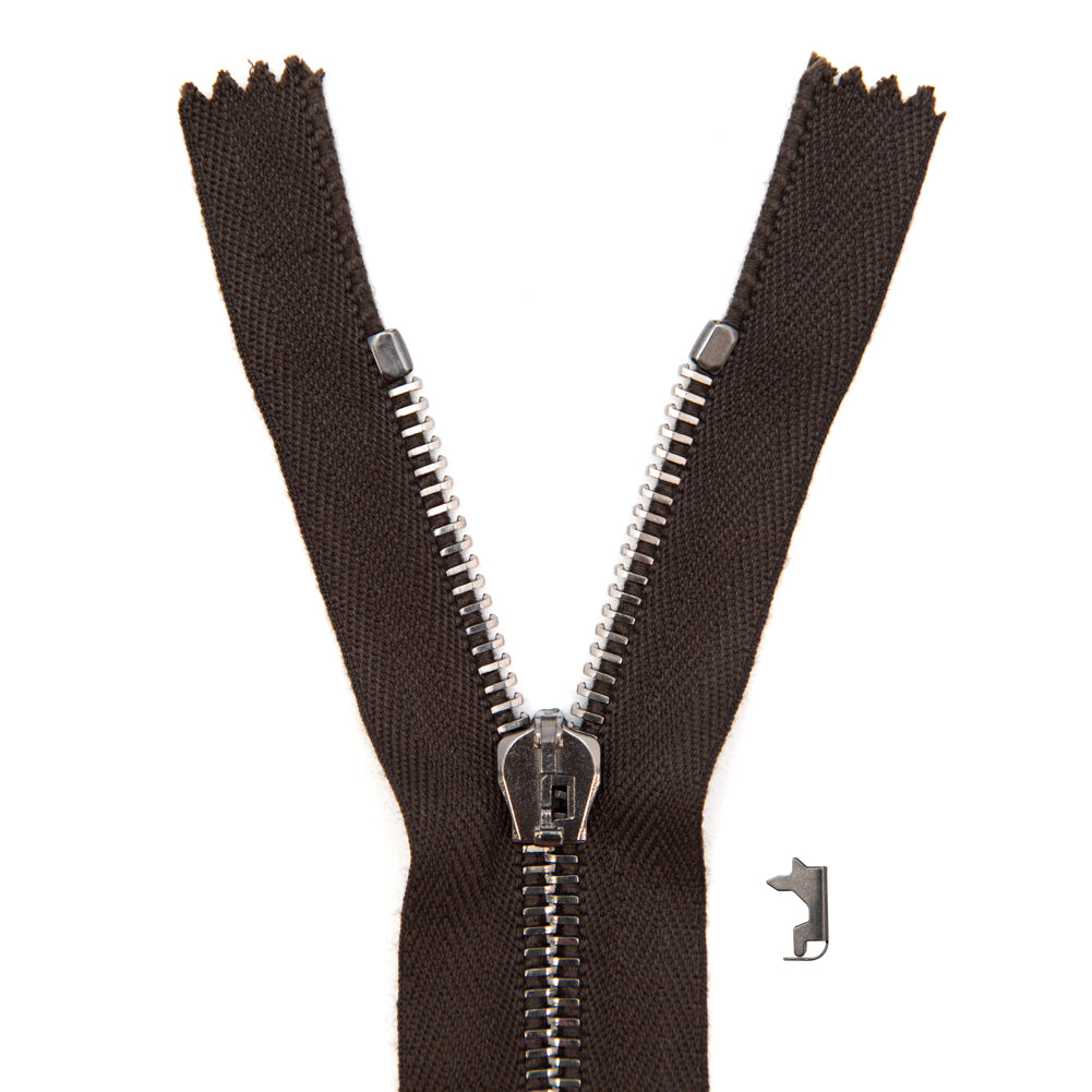 Mood Exclusive Italian Brown and Gunmetal T5 Closed End Metal Zipper - 9" Mood Exclusive Italian Brown and Gunmetal T5 Closed End Metal Zipper - 9"