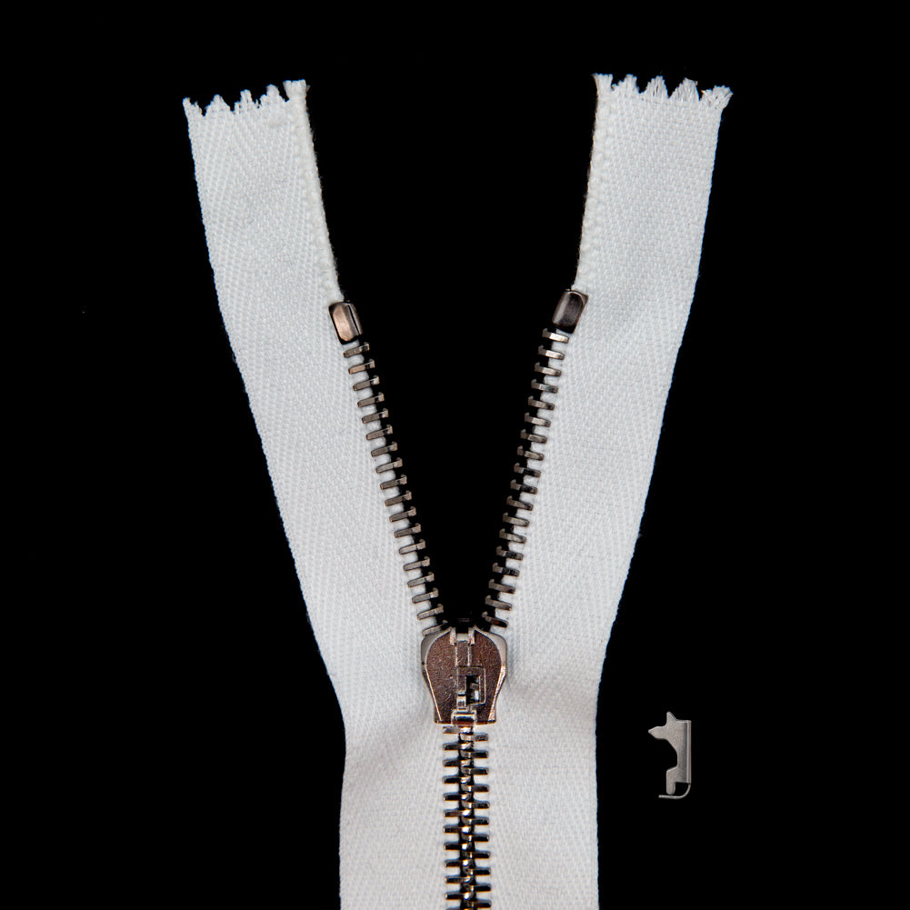 Mood Exclusive Italian Off-White and Gunmetal T5 Closed End Metal Zipper - 9"