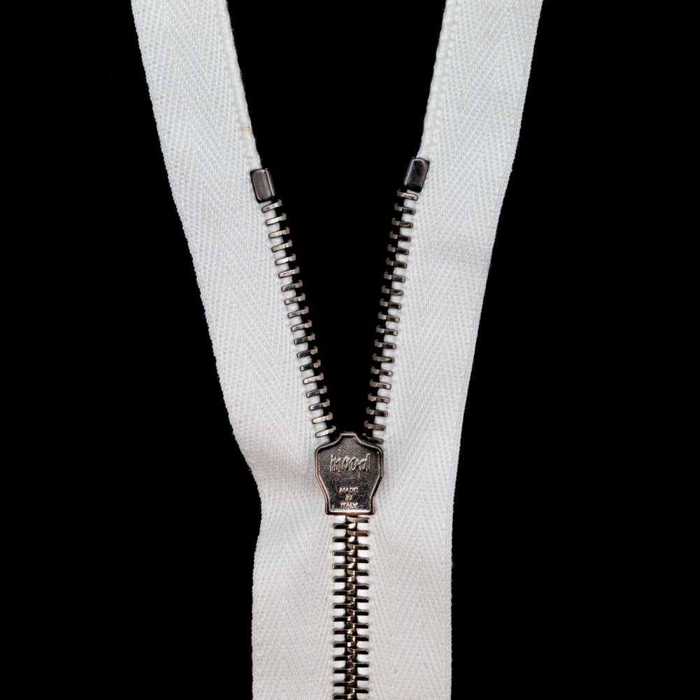 Mood Exclusive Italian Off-White and Gunmetal T5 Open End Metal Zipper - 27.5" Detail
