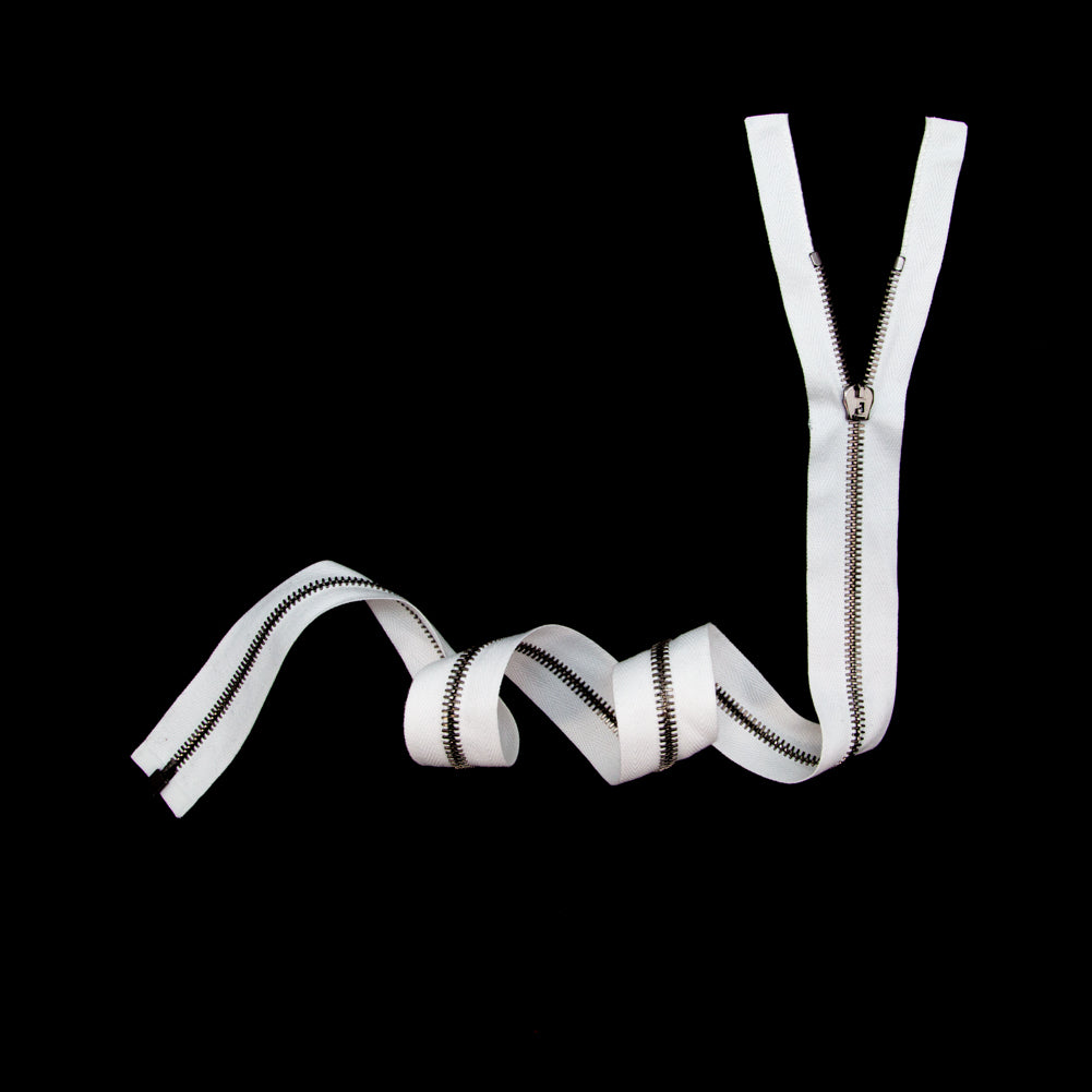 Mood Exclusive Italian White and Gunmetal T5 Open End Metal Zipper - 27.5" Full Mood Exclusive Italian White and Gunmetal T5 Open End Metal Zipper - 27.5" Full