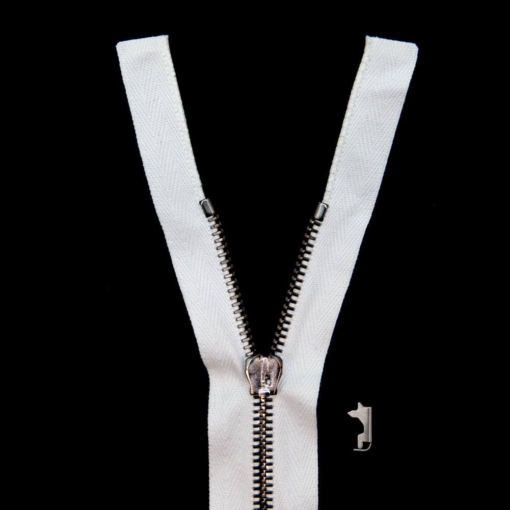 Mood Exclusive Italian White and Gunmetal T5 Open End Metal Zipper - 27.5" Mood Exclusive Italian White and Gunmetal T5 Open End Metal Zipper - 27.5"