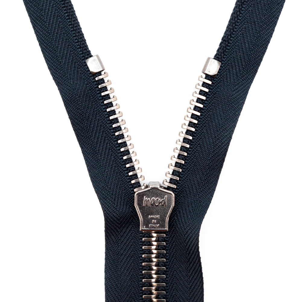 Mood Exclusive Italian Navy and Gunmetal T8 Closed End Metal Zipper - 9" Detail Mood Exclusive Italian Navy and Gunmetal T8 Closed End Metal Zipper - 9" Detail