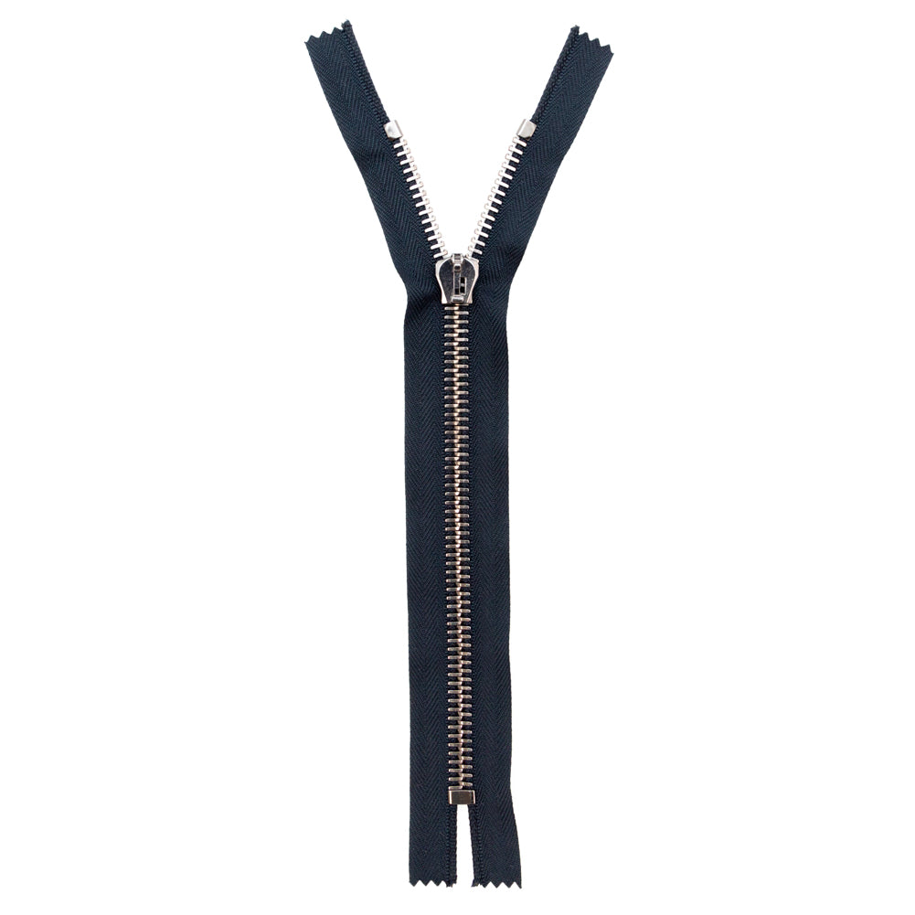 Mood Exclusive Italian Navy and Gunmetal T8 Closed End Metal Zipper - 9" Full Mood Exclusive Italian Navy and Gunmetal T8 Closed End Metal Zipper - 9" Full