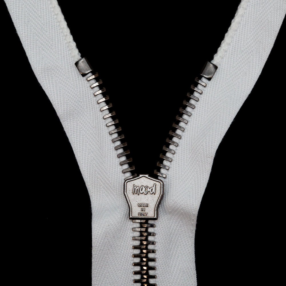 Mood Exclusive Italian Off-White and Gunmetal T8 Closed End Metal Zipper - 9" Detail