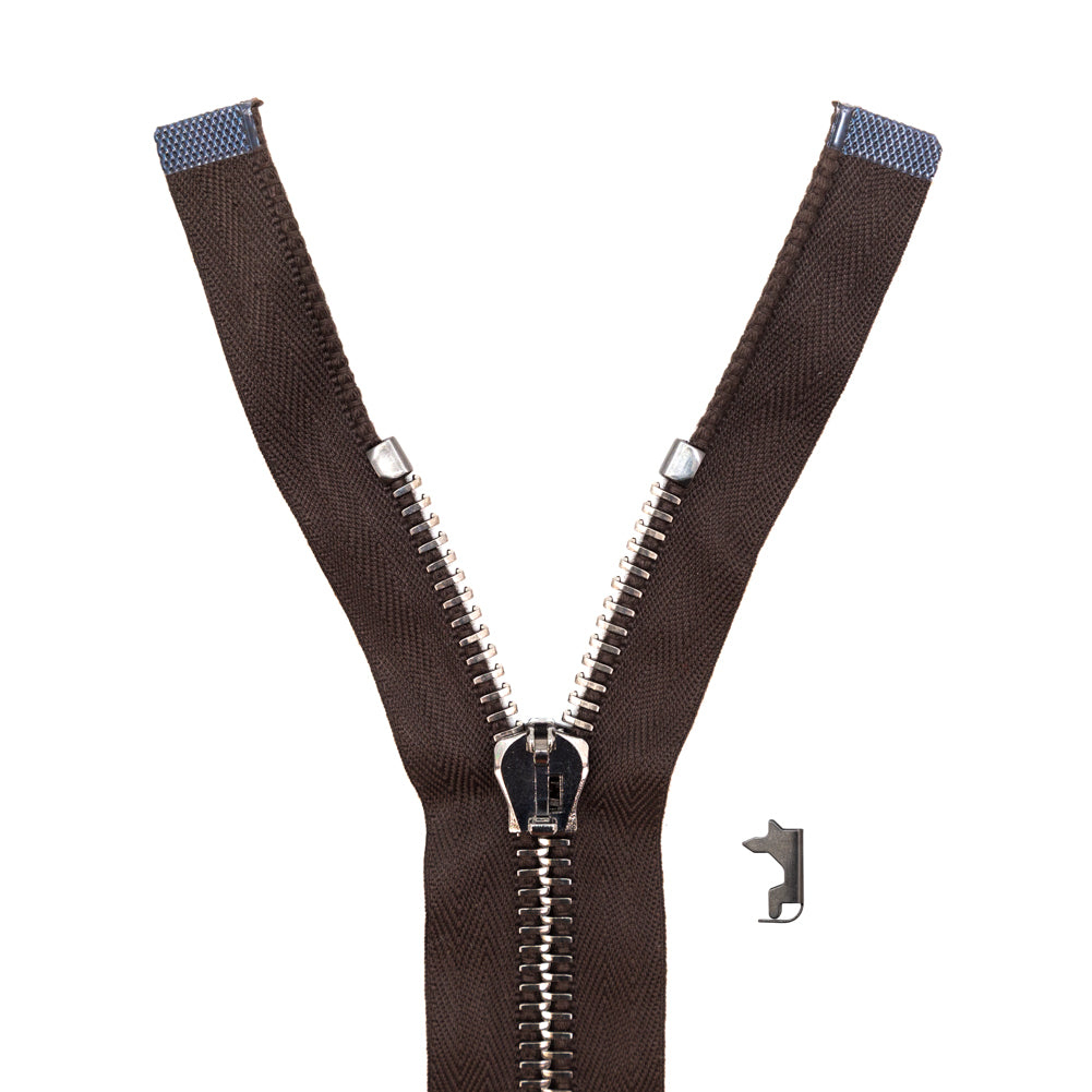 Mood Exclusive Italian Brown and Gunmetal T8 Open End Metal Zipper - 27.5" Mood Exclusive Italian Brown and Gunmetal T8 Open End Metal Zipper - 27.5"