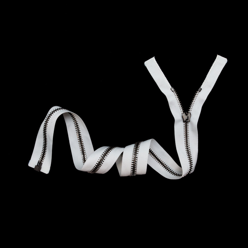 Mood Exclusive Italian Off-White and Gunmetal T8 Open End Metal Zipper - 27.5" Full