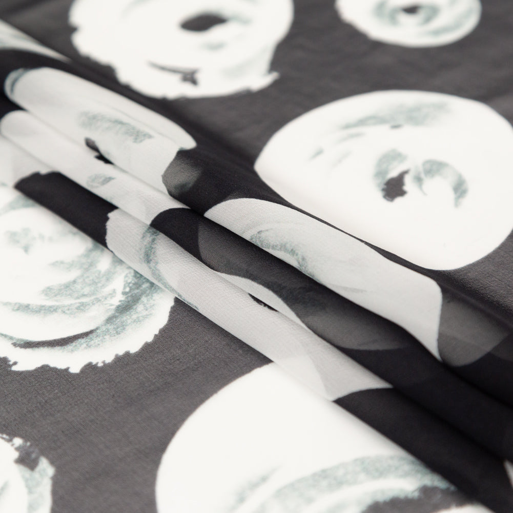 Black and White Rosy Silk Chiffon Folded Black and White Rosy Silk Chiffon Folded