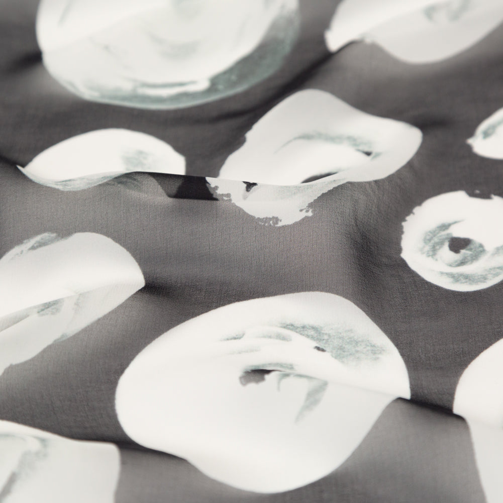 Black and White Rosy Silk Chiffon Detail Black and White Rosy Silk Chiffon Detail