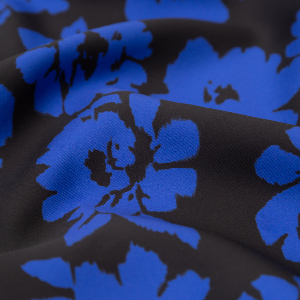 Milly Black and Blue Floral Polyester Mikado Detail Milly Black and Blue Floral Polyester Mikado Detail