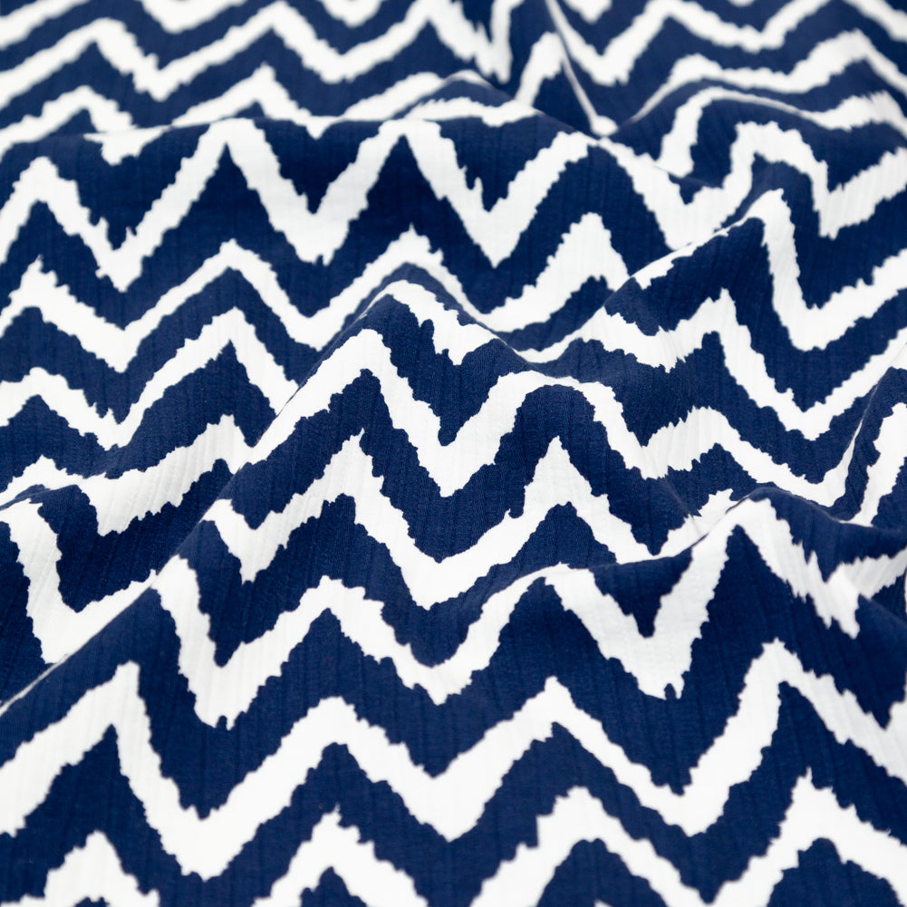Milly Navy and White Zig Zag Printed Cotton Dobby Detail Milly Navy and White Zig Zag Printed Cotton Dobby Detail