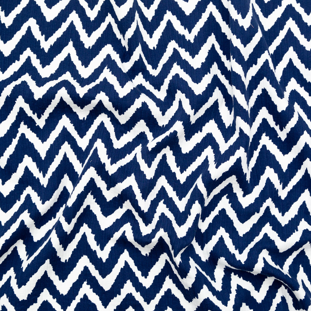 Milly Navy and White Zig Zag Printed Cotton Dobby Milly Navy and White Zig Zag Printed Cotton Dobby