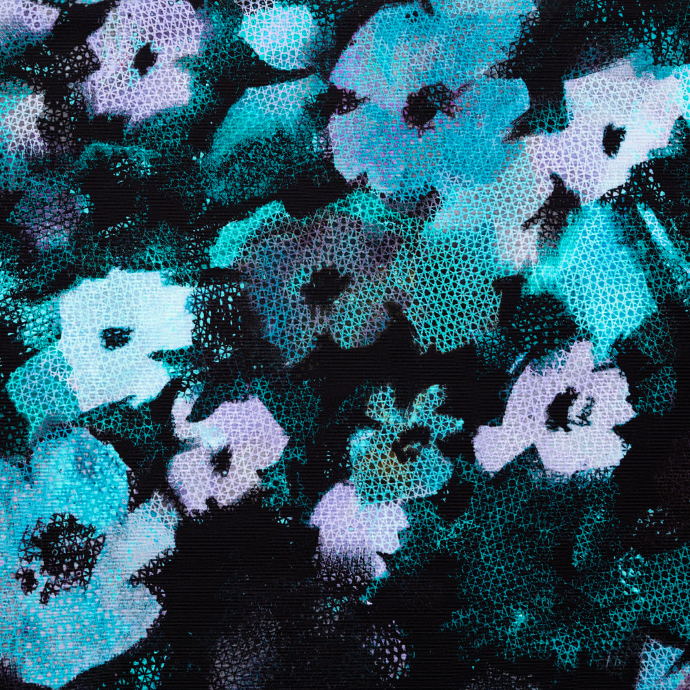 Milly Aqua and Jade Abstract Floral Cotton Faille Milly Aqua and Jade Abstract Floral Cotton Faille