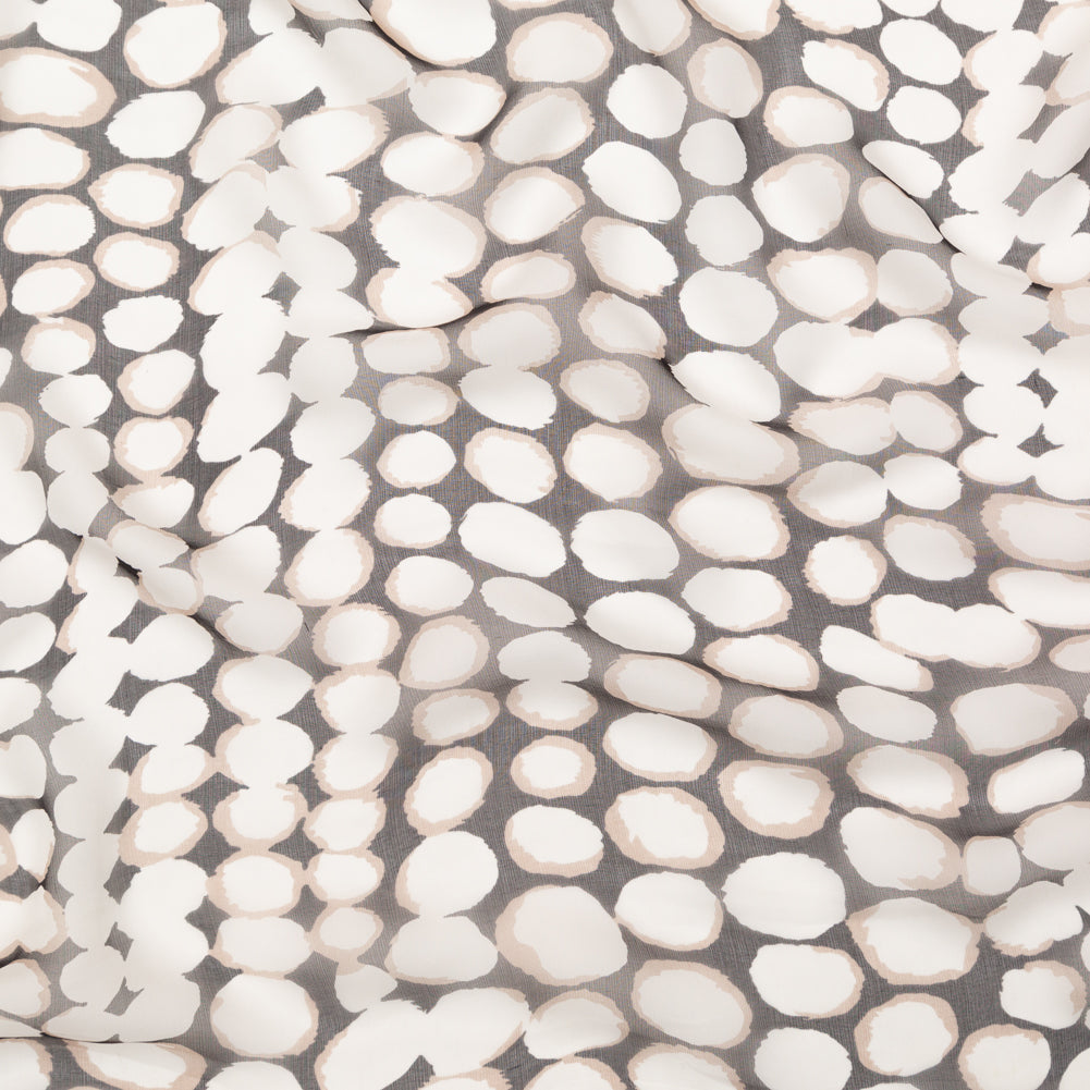 Black, Taupe and White Circles Silk Chiffon Black, Taupe and White Circles Silk Chiffon
