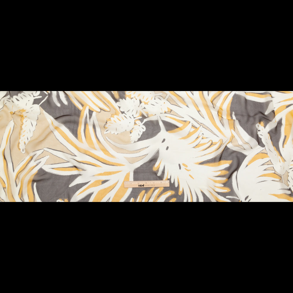 Karen Kane Honey Mustard and Wren Painterly Floral Crinkled Silk Chiffon Full