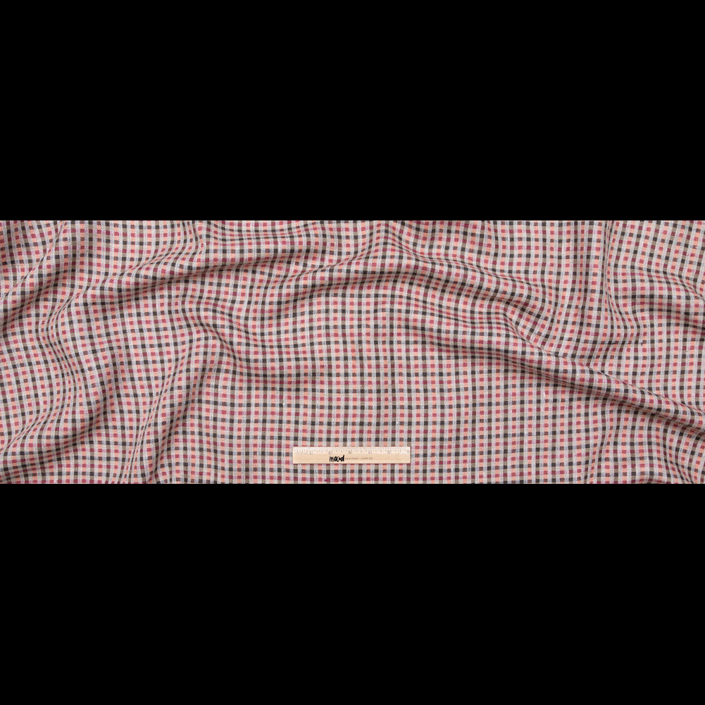 Brown, Coral and Magenta Tattersall Checkered Linen Dobby Full Brown, Coral and Magenta Tattersall Checkered Linen Dobby Full