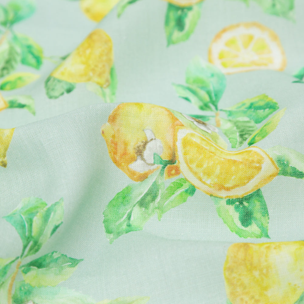 Lemons on Celadon Printed Linen Woven Detail Lemons on Celadon Printed Linen Woven Detail