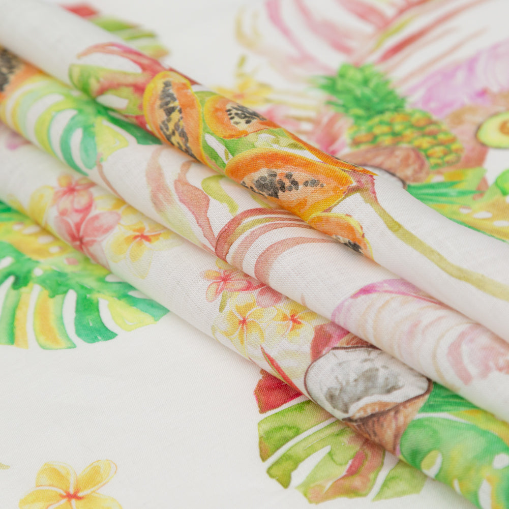 Avocado, Pineapples, Papaya and Coconuts Printed Ivory Linen Woven Folded Avocado, Pineapples, Papaya and Coconuts Printed Ivory Linen Woven Folded