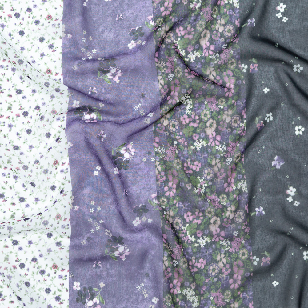 Italian Plum and Grass Green Striped Floral Polyester Chiffon Italian Plum and Grass Green Striped Floral Polyester Chiffon