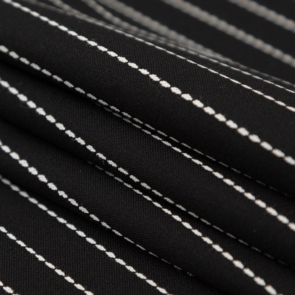 Italian Black and White Broken Chalk Stripe Stretch Woven Folded Italian Black and White Broken Chalk Stripe Stretch Woven Folded