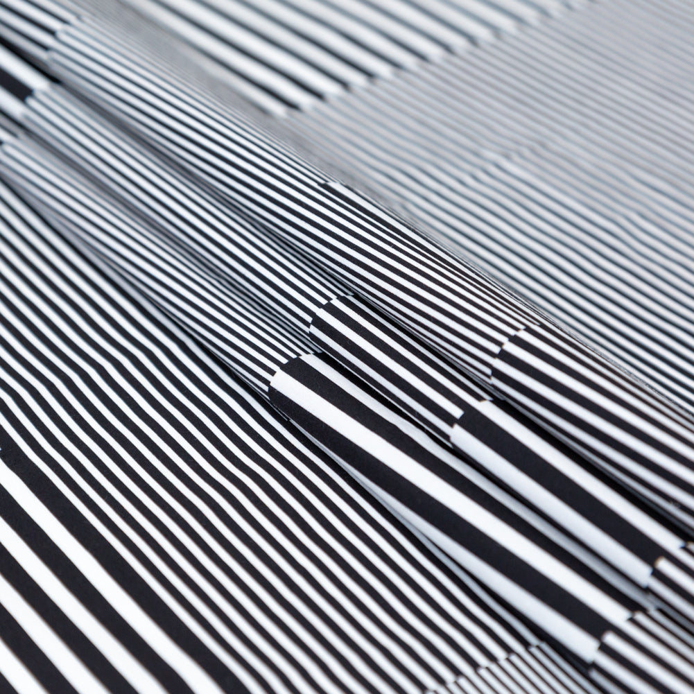 Italian Black and White Patchwork Stripes Printed Cotton Poplin Folded Italian Black and White Patchwork Stripes Printed Cotton Poplin Folded