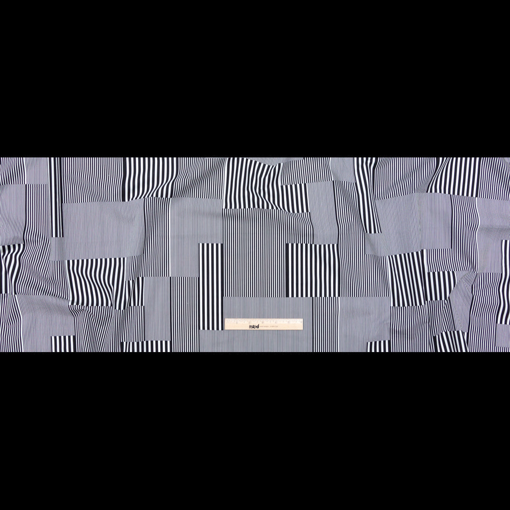 Italian Black and White Patchwork Stripes Printed Cotton Poplin Full Italian Black and White Patchwork Stripes Printed Cotton Poplin Full