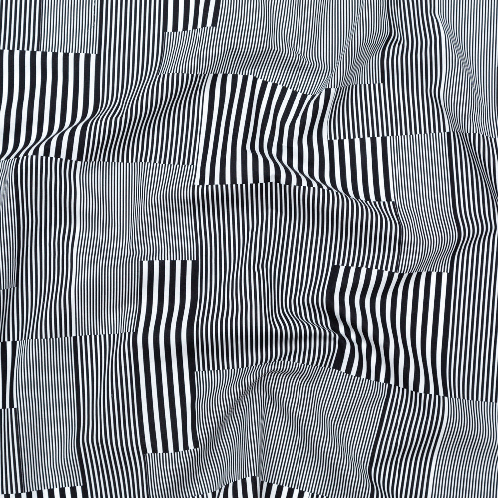 Italian Black and White Patchwork Stripes Printed Cotton Poplin Italian Black and White Patchwork Stripes Printed Cotton Poplin