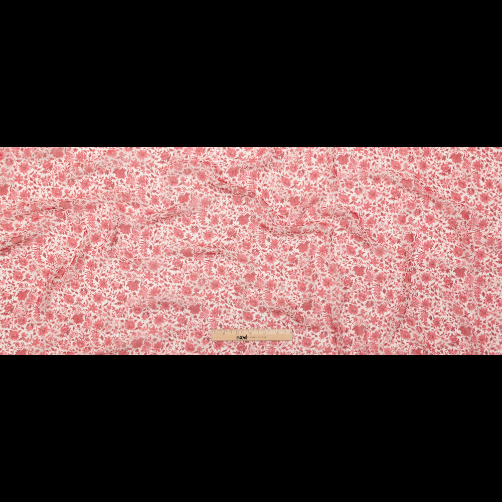 Italian Cranberry and Bright White Floral Crinkled Polyester Chiffon Full Italian Cranberry and Bright White Floral Crinkled Polyester Chiffon Full