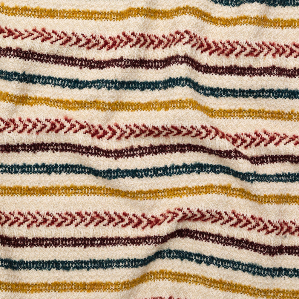 Italian Ivory, Maroon, Cumin and Teal Striped Blended Tweed Italian Ivory, Maroon, Cumin and Teal Striped Blended Tweed