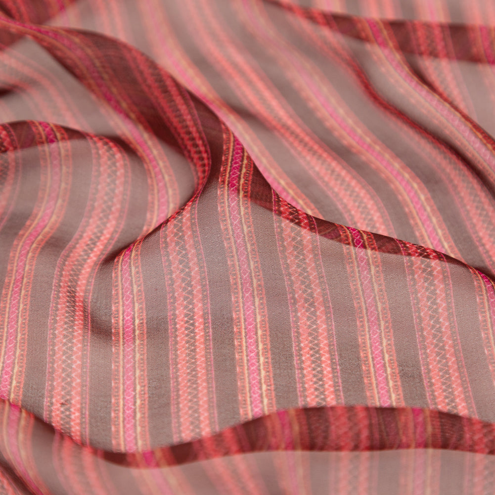 Famous NYC Designer Red and Pink Striped Silk Chiffon Detail Famous NYC Designer Red and Pink Striped Silk Chiffon Detail
