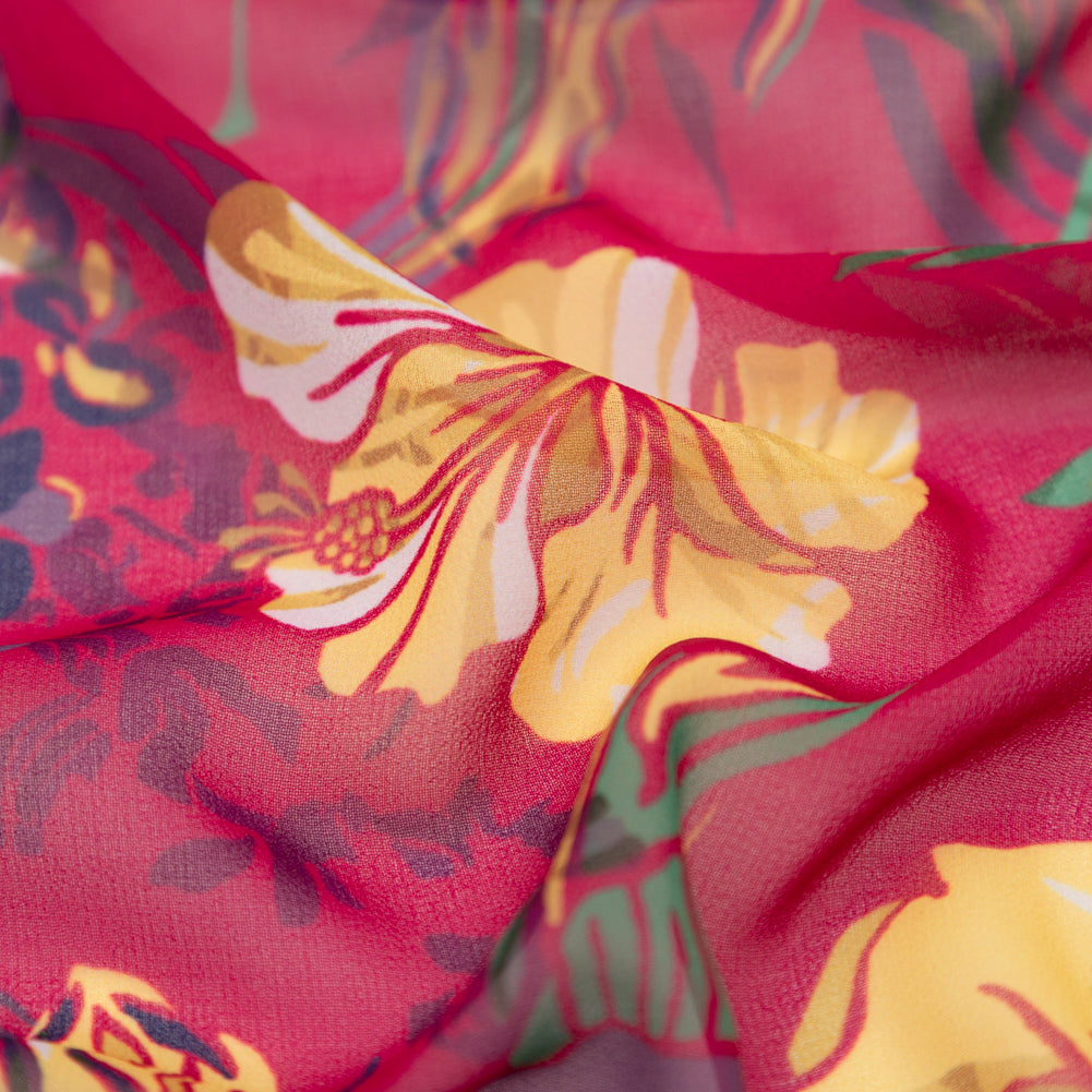 Italian Deep Magenta Floral Polyester Georgette Detail Italian Deep Magenta Floral Polyester Georgette Detail