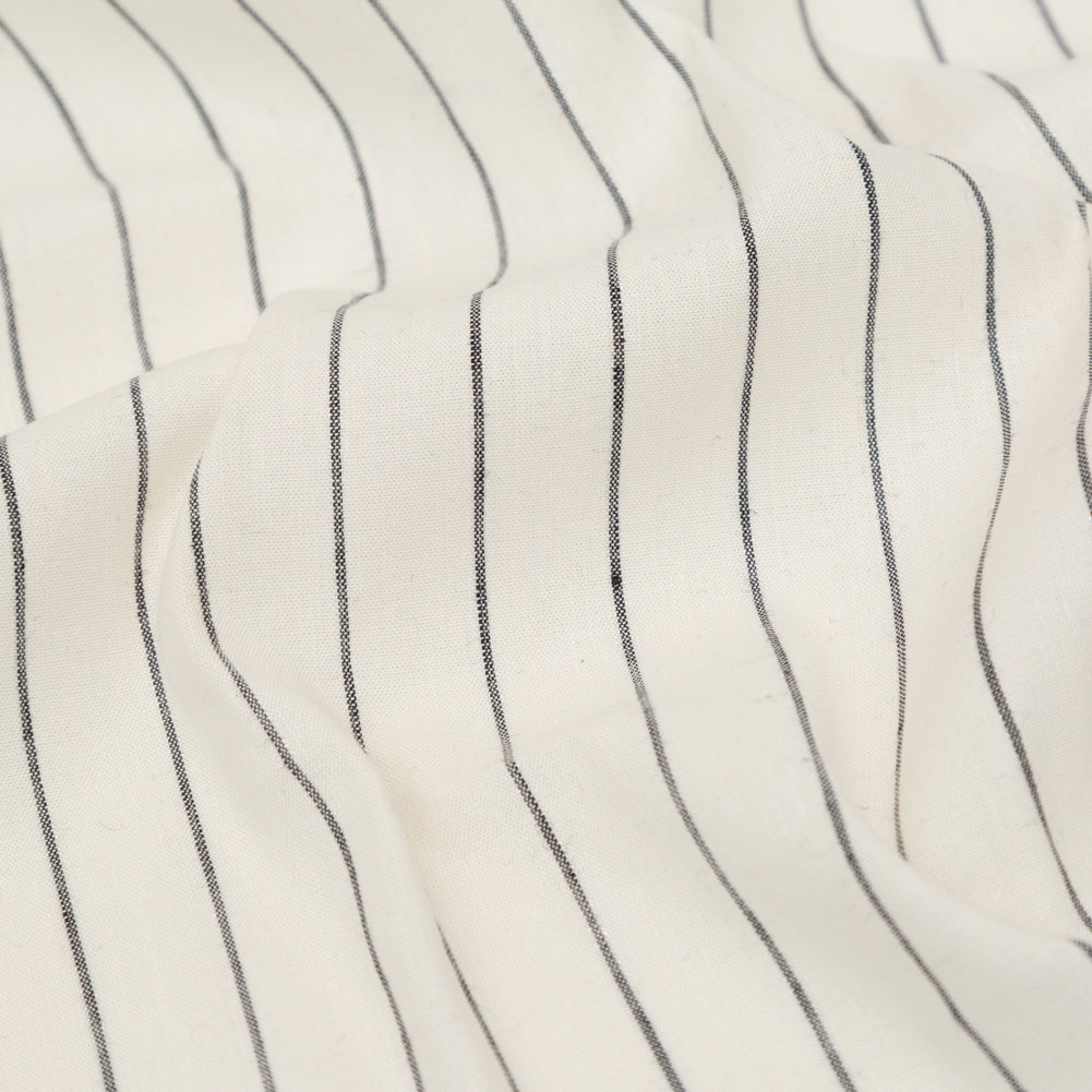 Stretch Linen - Metallic Silver and Black Stripes on White - Lindasol Collection Full Stretch Linen - Metallic Silver and Black Stripes on White - Lindasol Collection Full