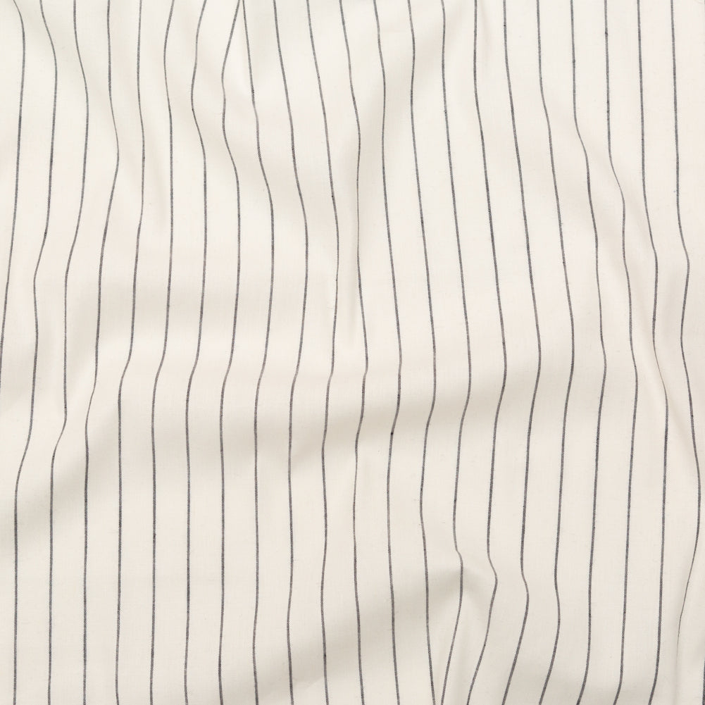 Stretch Linen - Metallic Silver and Black Stripes on White - Lindasol Collection Stretch Linen - Metallic Silver and Black Stripes on White - Lindasol Collection