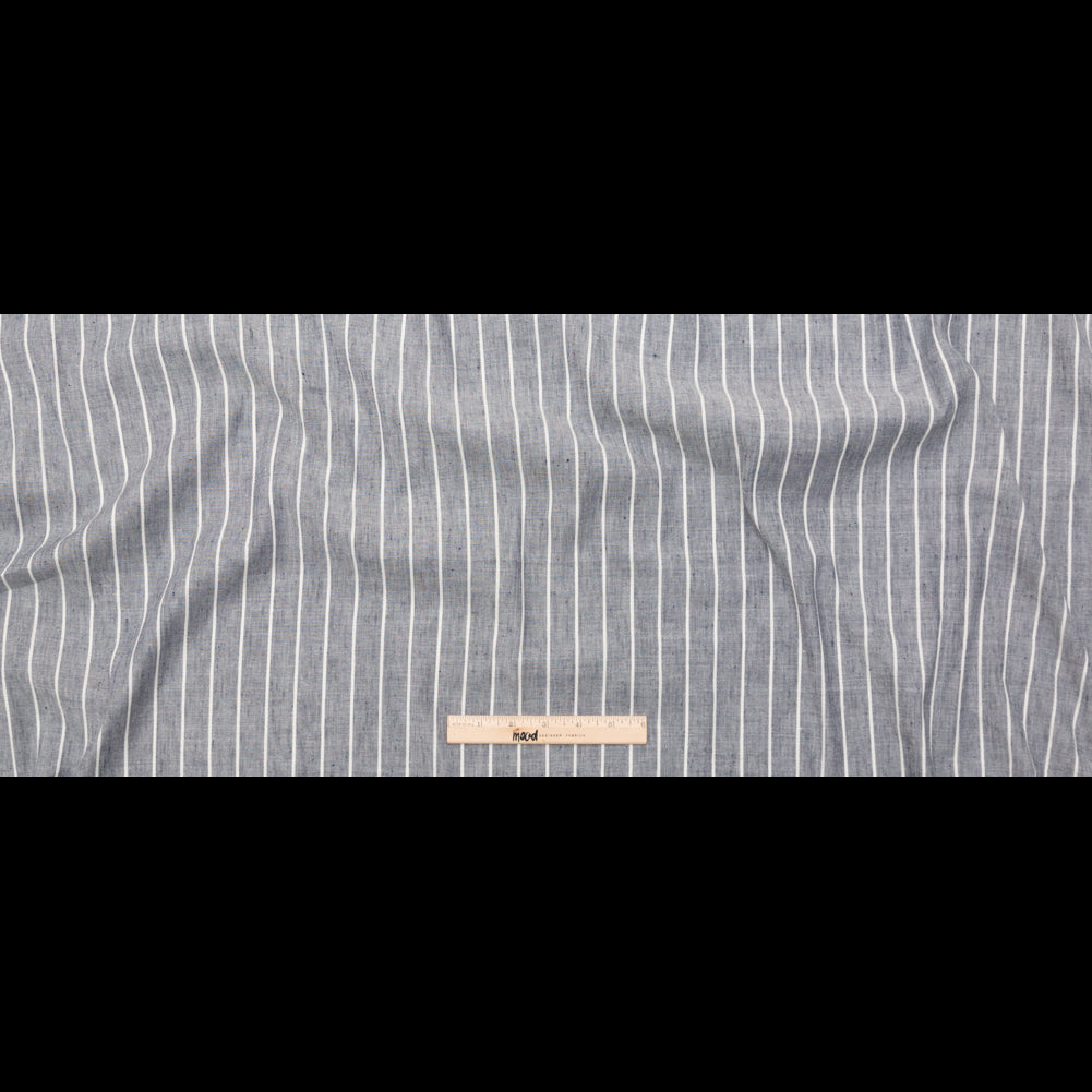 Stretch Linen - Metallic Silver and White Stripes on Indigo - Lindasol Collection Folded Stretch Linen - Metallic Silver and White Stripes on Indigo - Lindasol Collection Folded