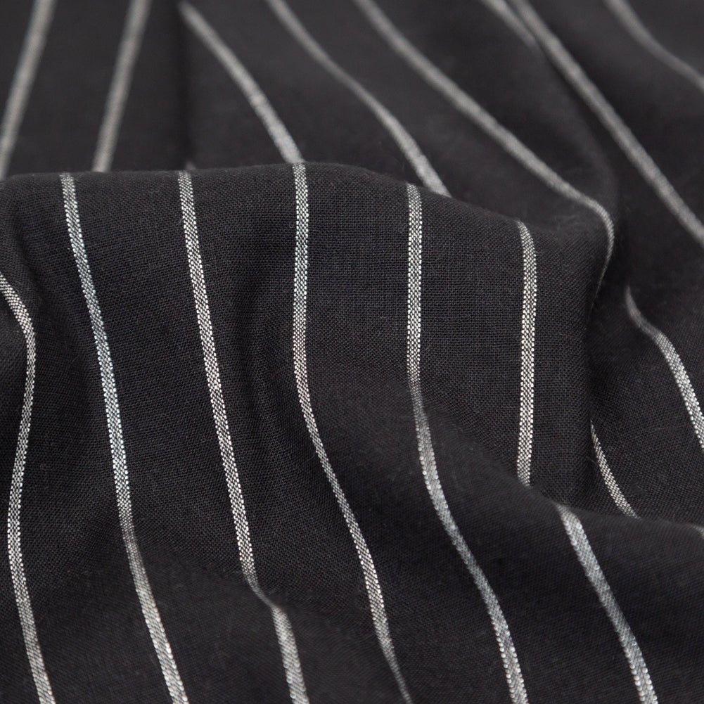 Stretch Linen - Metallic Silver and White Stripes on Black - Lindasol Collection Full Stretch Linen - Metallic Silver and White Stripes on Black - Lindasol Collection Full