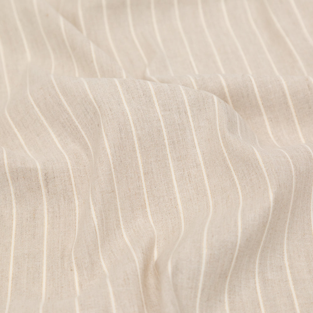 Lindasol Metallic Gold and White on Oatmeal Striped Stretch Linen Detail Lindasol Metallic Gold and White on Oatmeal Striped Stretch Linen Detail