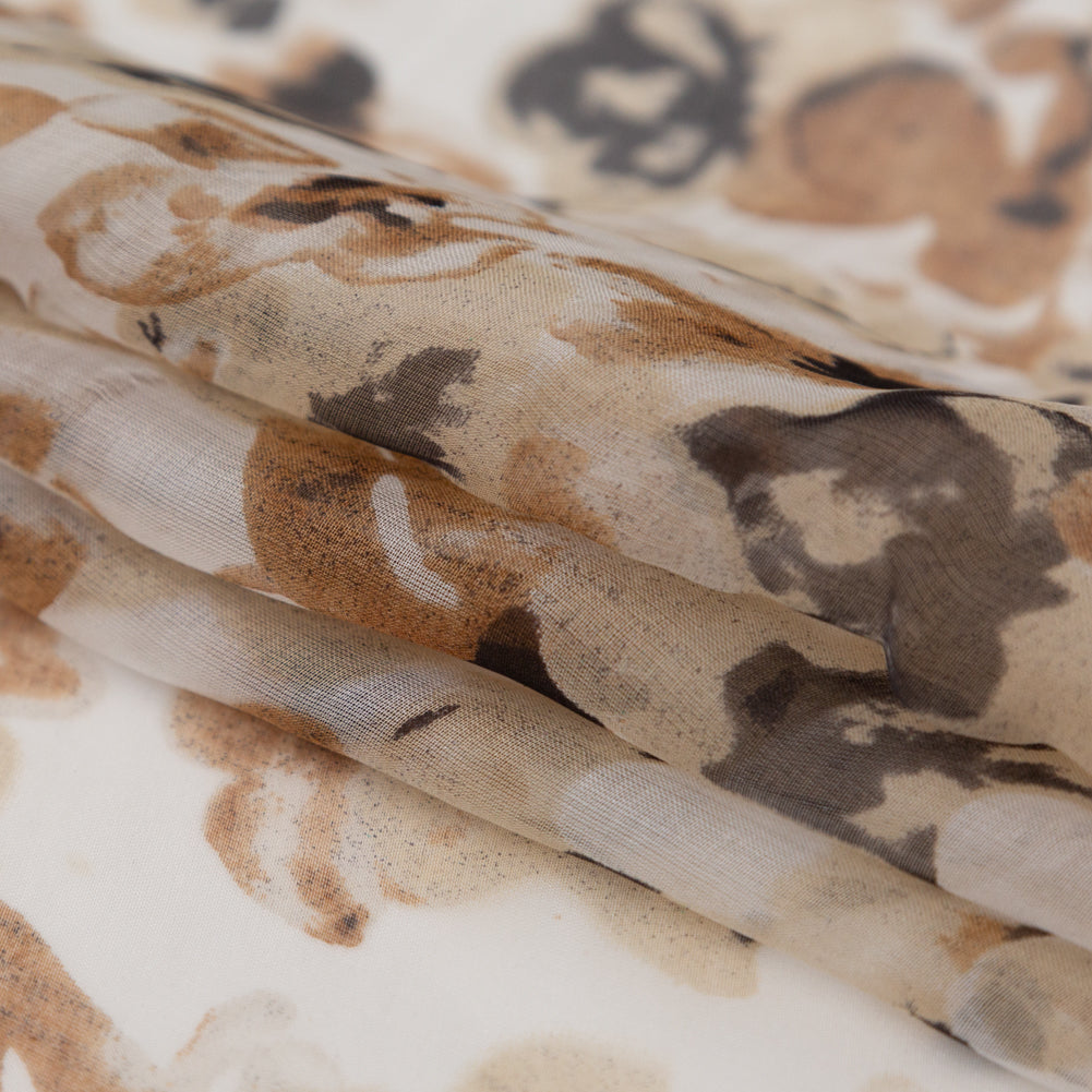 Candied Ginger, Chateau Gray and Golden Brown Abstract Silk Chiffon Folded Candied Ginger, Chateau Gray and Golden Brown Abstract Silk Chiffon Folded