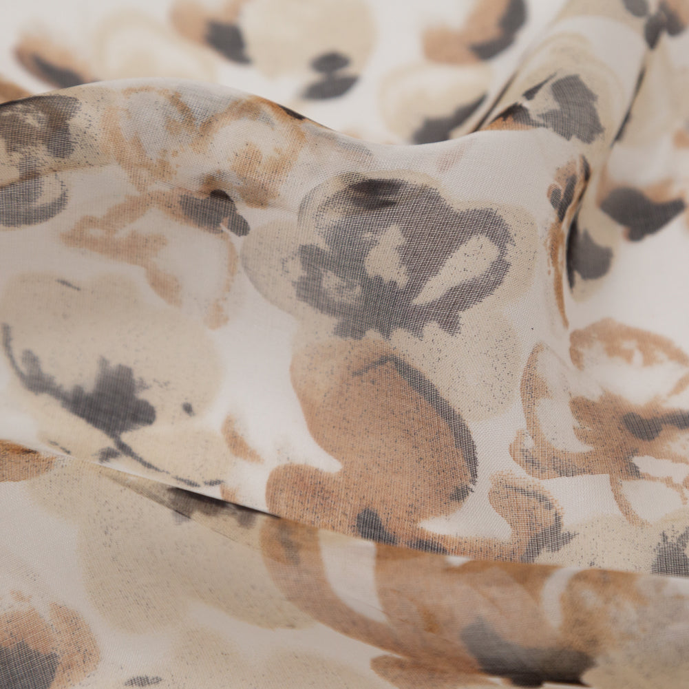 Candied Ginger, Chateau Gray and Golden Brown Abstract Silk Chiffon Detail Candied Ginger, Chateau Gray and Golden Brown Abstract Silk Chiffon Detail