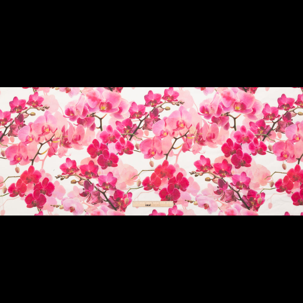 Tilted Pink Orchid and White Alyssum Printed Linen Woven Full Tilted Pink Orchid and White Alyssum Printed Linen Woven Full