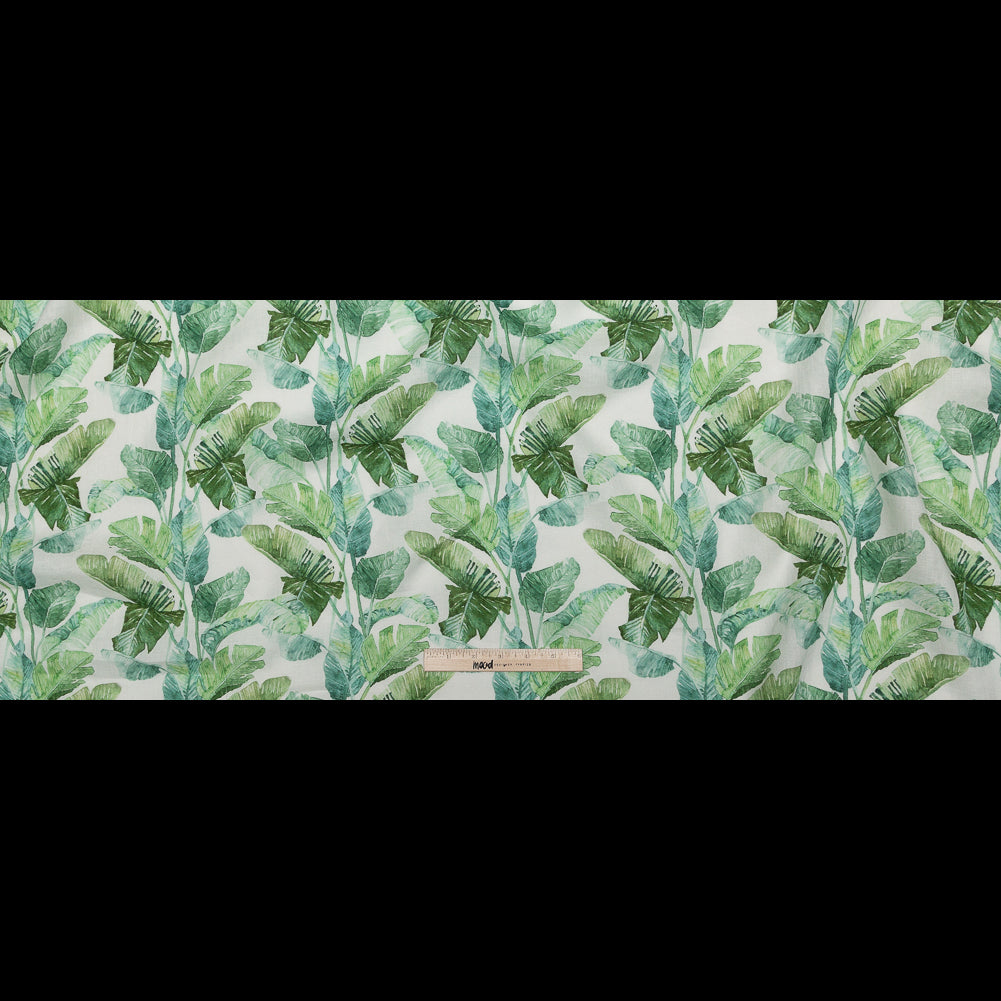 Green Banana and Palm Leaves Printed Ivory Linen Woven Full Green Banana and Palm Leaves Printed Ivory Linen Woven Full